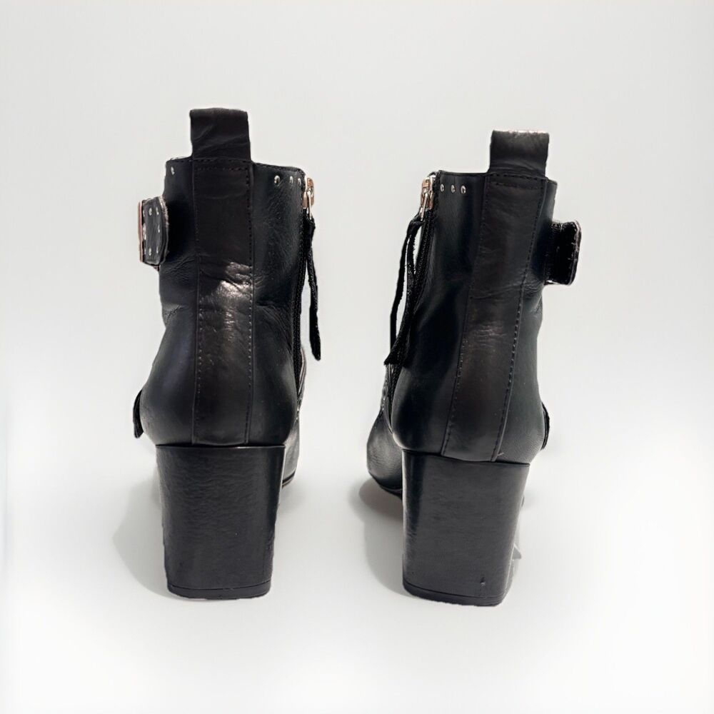 REBECCA MINKOFF Women's Black Leather Lamba Logan Booties Studded Sz 6 Buckle - Picture 7 of 14